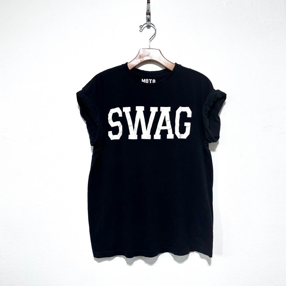 Moto Swag Black 100% Cotton Comfy Rolled Up Short Sleeves Shirt Size Large